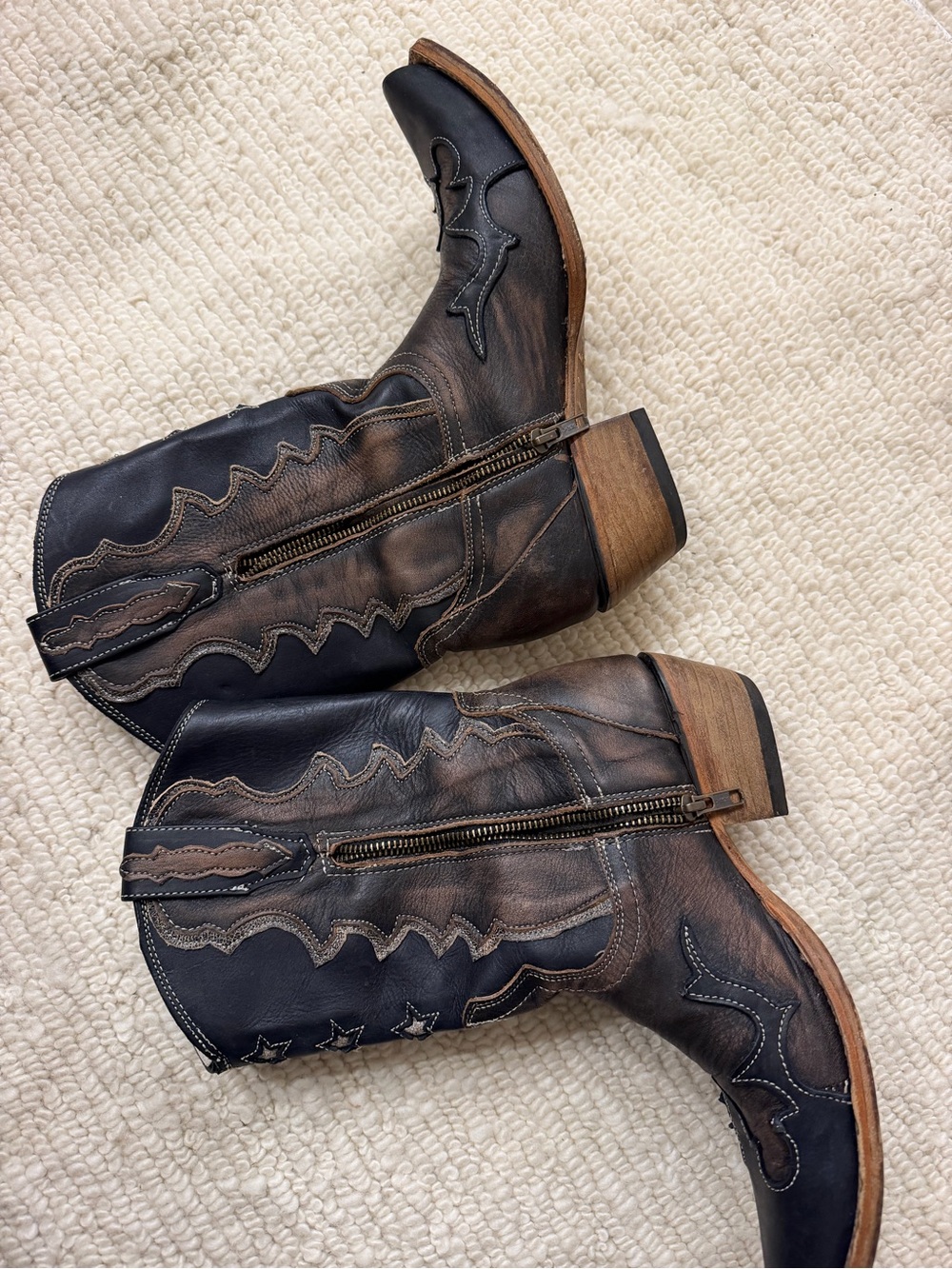 Freebird by Steven Black and Brown Leather Western Heeled Boots - Picture 5 of 9